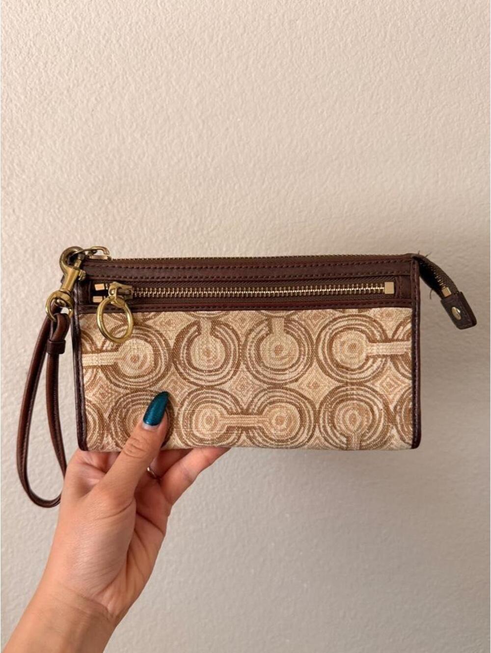 Vintage Brown/Bronze Coach Canvas Wallet Wristlet